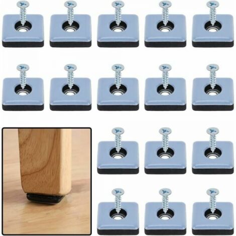 Heavy Duty Furniture Glides Teflon Self-Adhesive Square Pads with Screws Anti-vibration Furniture Sliders Blue/Black Skid Super Gliders (16 Pieces 25mm x 25mm)