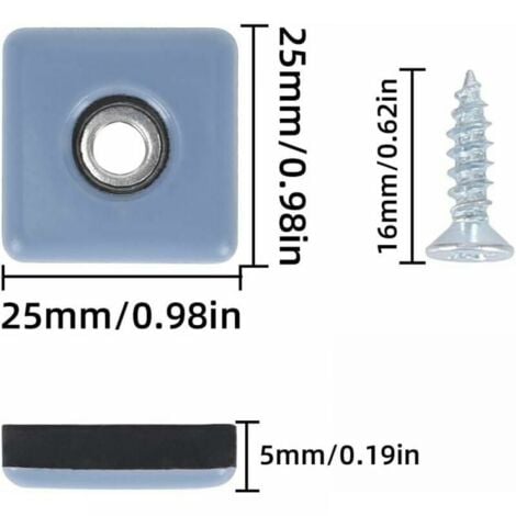 Heavy Duty Furniture Glides Teflon Self-Adhesive Square Pads with Screws Anti-vibration Furniture Sliders Blue/Black Skid Super Gliders (16 Pieces 25mm x 25mm)
