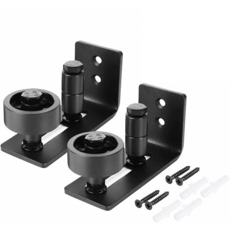 2pcs Heavy Duty Black Carbon Steel Sliding Door Guide Adjustable Roller Wall Mounting System