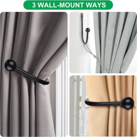 4 Pieces Curtain Drapery Holdbacks Decorative Window Hooks Curtain Tiebacks Metal Curtain Holdback Hooks for Heavy and Light Curtain Hooks Hook - Black