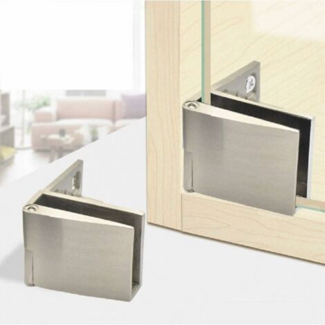 1 Pair Frameless Glass Door Hinges for Wine Cellar. Side Mount Glass Door Hinge. Integrated Brushed Nickel