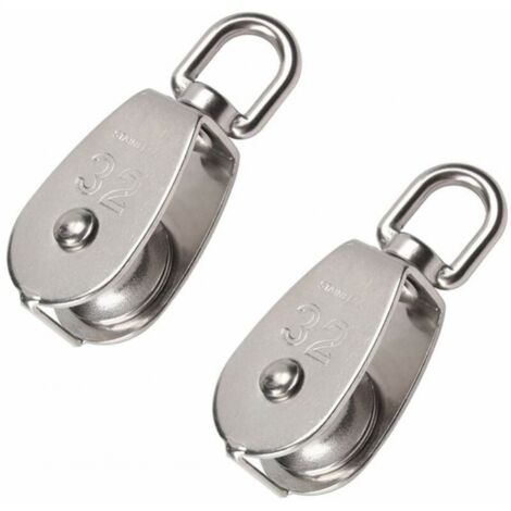2Pcs 32mm Single Pulley 304 Stainless Steel Lifting Pulley Lifting Pulley Capacity 250kg- Silver (1/4)