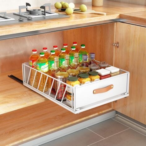 Kitchen Sliding Drawers Sliding Cabinet Organizers Mesh Storage Baskets with Handles 30cm White