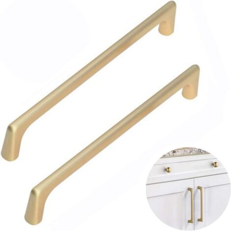 2 Pieces Brushed Brass Kitchen Drawer Door Handles, Furniture Door Handle, Modern Hardware Drawer Pull for Kitchen, Bedroom, Wardrobe, Center Distance 160 mm