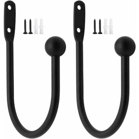 Set Of 2 Square Metal Decorative Curtain Hold Backs, Wall Mounted Window Drapery Tiebacks For Bedroom Livingroom Office Come With Screws Black