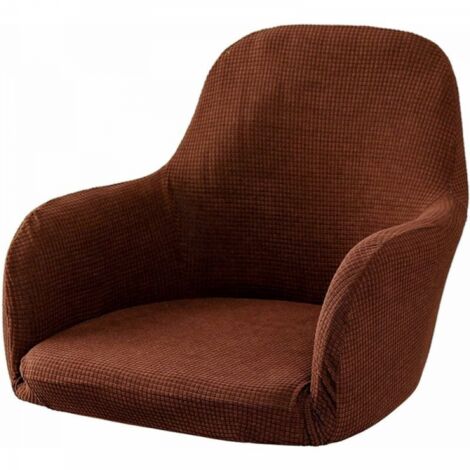 Restaurant Office Elastic Chair Cover, All-inclusive Dining Chair Cover with Armrests, Curved Leather Chair Cover (Brown)