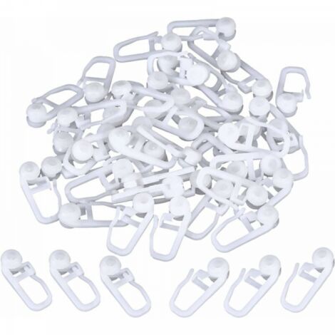 Roller Curtain Clips White Plastic Curtain Hooks for Track Type Curtain, 50 Packs (Clips)2.5cm