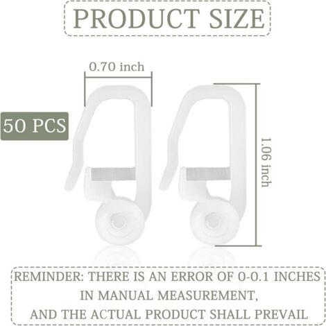 Roller Curtain Clips White Plastic Curtain Hooks for Track Type Curtain, 50 Packs (Clips)2.5cm