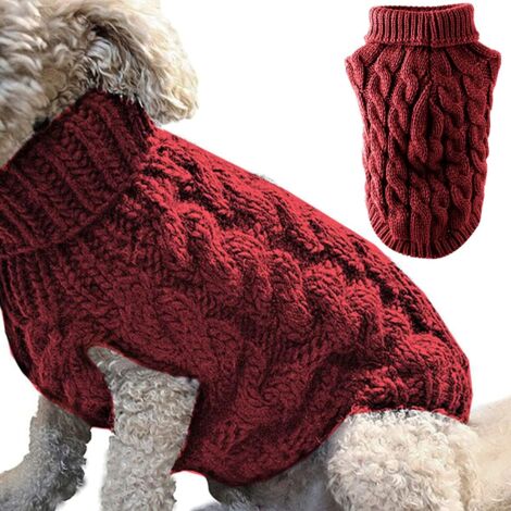 Pet Dog Turtleneck Knit Sweater Coat Winter Warmer Thickening Pullover Knitwear Crochet Coat Clothes for Small Medium Large Dog Puppy Cat (XL, Red)