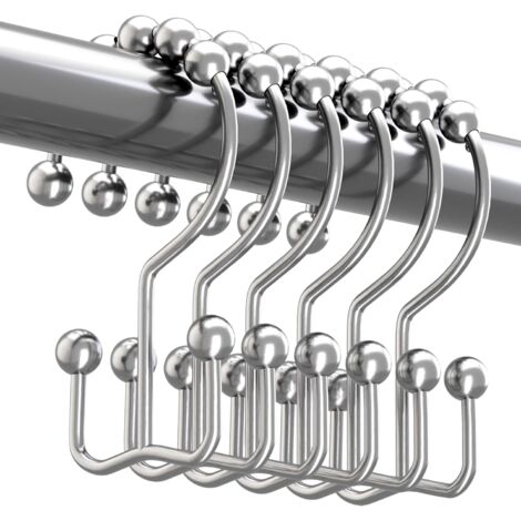 Shower Curtain Hook Rings, Rustproof Shower Curtain Hook Rings, Set of 12 Chrome Hooks (1/5)