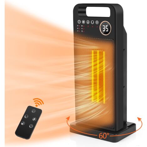 Ceramic fan heater, 2000W, automatic oscillation 60°, remote and touch control, 3 temperature settings
