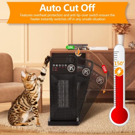Ceramic fan heater, 2000W, automatic oscillation 60°, remote and touch control, 3 temperature settings