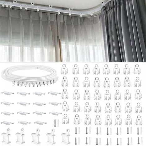 Curtain Rod, Flexible Ceiling Curtain Track for Bay Window, Approx 3m, Bendable Curved Heavy Duty Plastic Wall Bracket for Room Divider