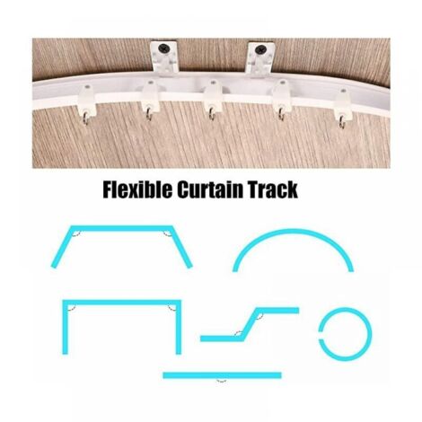 Curtain Rod, Flexible Ceiling Curtain Track for Bay Window, Approx 3m, Bendable Curved Heavy Duty Plastic Wall Bracket for Room Divider