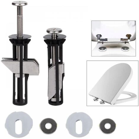 2-piece universal toilet seat screw replacement set, heavy-duty stainless steel toilet seat hinge screws with metal washers in two sizes. Spare parts