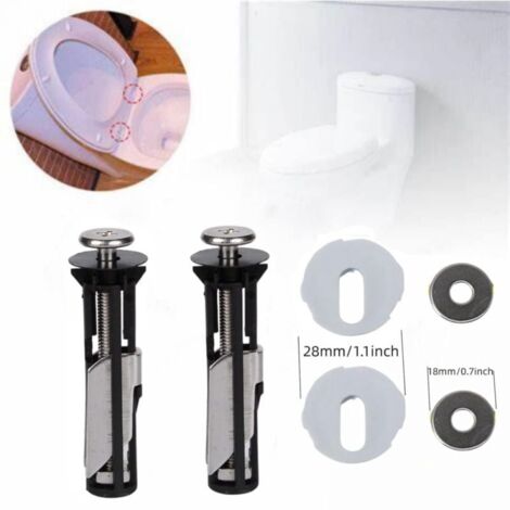 2-piece universal toilet seat screw replacement set, heavy-duty stainless steel toilet seat hinge screws with metal washers in two sizes. Spare parts