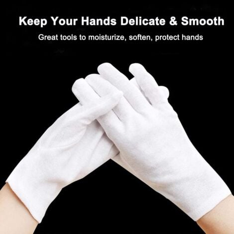 12 Pairs White Cotton Gloves for Eczema and Dry Hands Breathable