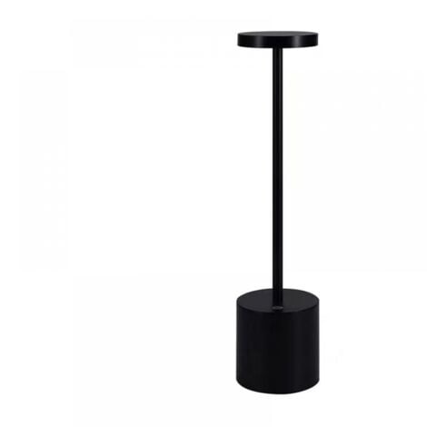 Black Cordless Led Table Lamp, Rechargeable Small Metal Desk Lamp, 2 Dimming Levels, Modern Hotel Restaurant Bedroom