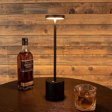 Black Cordless Led Table Lamp, Rechargeable Small Metal Desk Lamp, 2 Dimming Levels, Modern Hotel Restaurant Bedroom