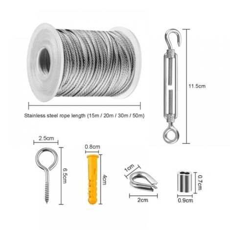 Metal Rope Bundle Stainless Steel Rope Hanging Kit 30 Meters Stainless Steel Rope, 304 ...
