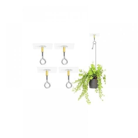 Pack of 4 self-adhesive ceiling hooks without drilling, transparent hooks for hanging plants with stainless steel hooks for the ceiling, self-adhesive ceiling hooks, can bear 5 kg