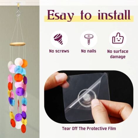 Pack of 4 self-adhesive ceiling hooks without drilling, transparent hooks for hanging plants with stainless steel hooks for the ceiling, self-adhesive ceiling hooks, can bear 5 kg