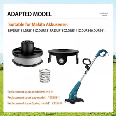 4 Pack Replacement Line Spools for Makita 18V DUR181Z/DUR181RF/DUR181 Grass Trimmer, for Makita 196146-9, Spool Cover 195858-1 (4 Spools + 1 Spool Cover + 1 Spring).