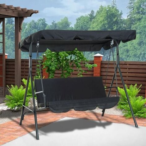 3 Seater Outdoor Swing Chair, Swing Canopy Waterproof Cover 3 Person Outdoor Chair Cover (Swing Chair Not Included) (Black,190x132x15cm)