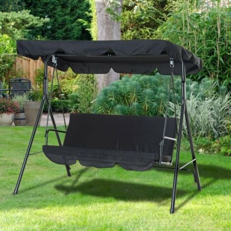 3 Seater Outdoor Swing Chair, Swing Canopy Waterproof Cover 3 Person Outdoor Chair Cover (Swing Chair Not Included) (Black,190x132x15cm)