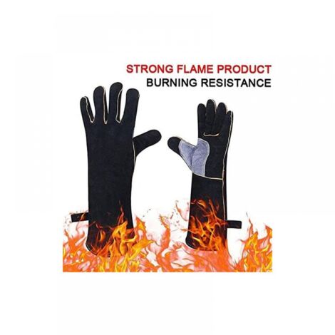 Fire and Heat Resistant Gloves, Leather with Kevlar Stitching, Perfect for Fireplace, Stove, Oven, Grill, Welding, BBQ, MIG, Potholders and Animal Handling (14 inch)