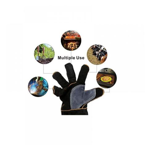Fire and Heat Resistant Gloves, Leather with Kevlar Stitching, Perfect for Fireplace, Stove, Oven, Grill, Welding, BBQ, MIG, Potholders and Animal Handling (14 inch)