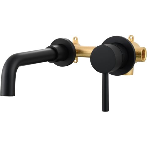 Black 2 Hole Basin Mixer Tap Wall Mounted Brass Hot and Cold Water Bathroom Sink Faucet