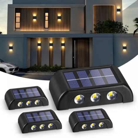 Solar Lights Outdoor, 4 Pack Solar Lights Outdoor Garden, Warm White Outdoor LED Wall Light IP65 Waterproof Solar Up and Down Lights for Garden Yard Patio Balcony Fence