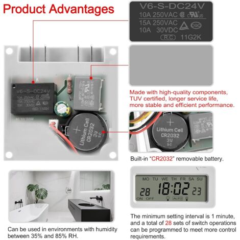 Minuterie Programmable numérique LCD CN101A DC12V 16A SPST avec