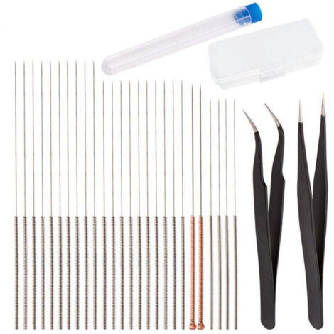28-Piece Nozzle Cleaning Needle Kit for 3D Printers, Cleaning Accessories Including 26 Cleaning Needles (0.15mm, 0.25mm, 0.35mm, 0.4mm) and 2 Tweezers