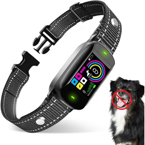 Dog training collar with sound/vibration/strong vibration modes, IP67 waterproof, rechargeable, suitable for dogs of all sizes.