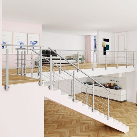 SANILAND Kit garde-corps balustrade pour escalier - Longueur 2m avec 5 traverses, fixation latérale intérieure et extérieure