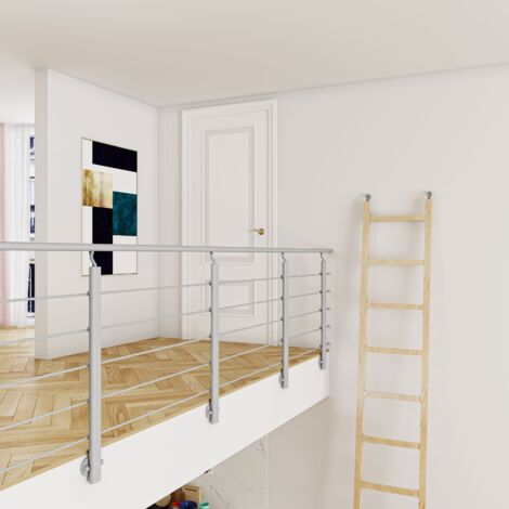 SANILAND Kit garde-corps balustrade pour escalier - Longueur 2m avec 5 traverses, fixation latérale intérieure et extérieure