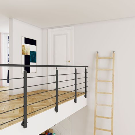 SANILAND Kit garde-corps en aluminium prêt à poser - 1m avec 5 traverses, fixation latérale intérieure et extérieure