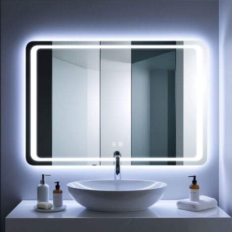 SANILAND Miroir LED Moderne pour Salle de Bain - Éclairage 6000K avec Touches Tactiles Intégrées - 90x70 cm