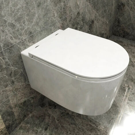 WC suspendu en céramique blanche sans bride avec abattant à fermeture douce