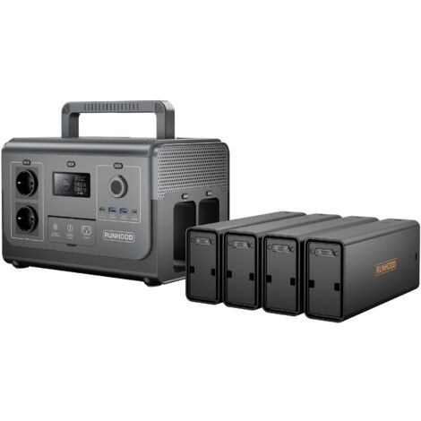 RUNHOOD HE1200 + 4 EB324 – Station Modulaire 1200 W / 1296 Wh avec Batteries Échangeables à Chaud