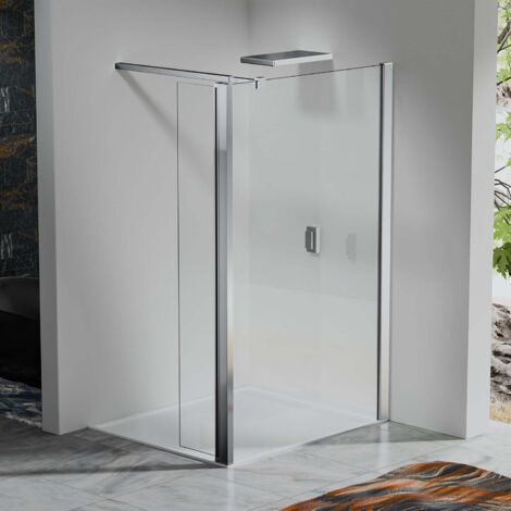 Paroi de Douche 70×200 cm avec Volet Pivotant 30×200 cm – Barre réglable de 73 cm jusqu’à 120 cm – Aluminium Chromé Brillant
