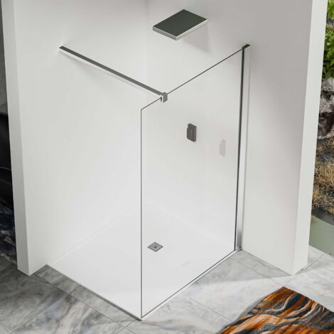 Paroi de douche à l’italienne 30×200 cm – Verre trempé 8 mm – Profilé mural + barre de stabilisation 90 cm recoupable – Aluminium chromé (1/5)