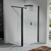 Paroi de Douche 30×200 cm avec Retour Pivotant 30×200 cm – Barre Extensible 73–120 cm – Verre Trempé 8 mm – Aluminium Noir Mat