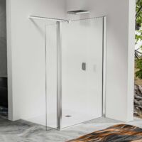 Paroi de douche à l’italienne 110×200 cm avec déflecteur pivotant 50×200 cm – Verre trempé – Barre recoupable 140 cm – Aluminium chromé brillant