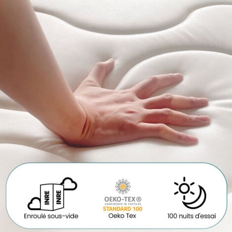 Matelas 90x190 cm - INRE, Ressorts ensachés, Solide et Confortable, Épaisseur 20cm