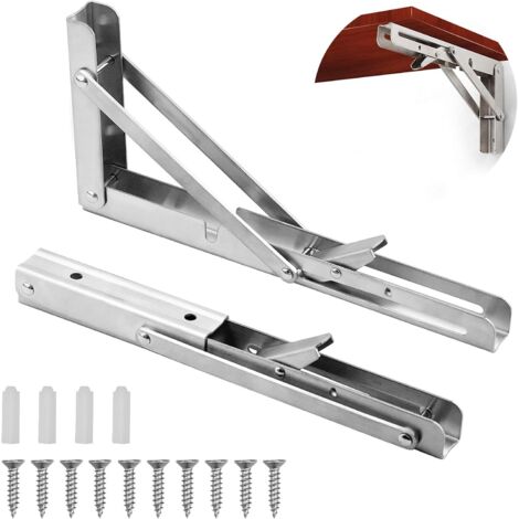 Staffe Per Mensola Pieghevoli 150 Mm - Acciaio Inox, Carico 30 Kg, Set Da 2 - Foto 2
