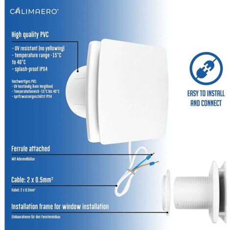 Aspiratore per bagno 100mm Timer con sensore di umidità e valvola di non ritorno 95m³ / Estrattore d'aria silenzioso / Bianco
