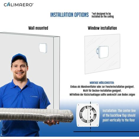 Aspiratore per bagno 100mm Timer con sensore di umidità e valvola di non ritorno 95m³ / Estrattore d'aria silenzioso / Bianco